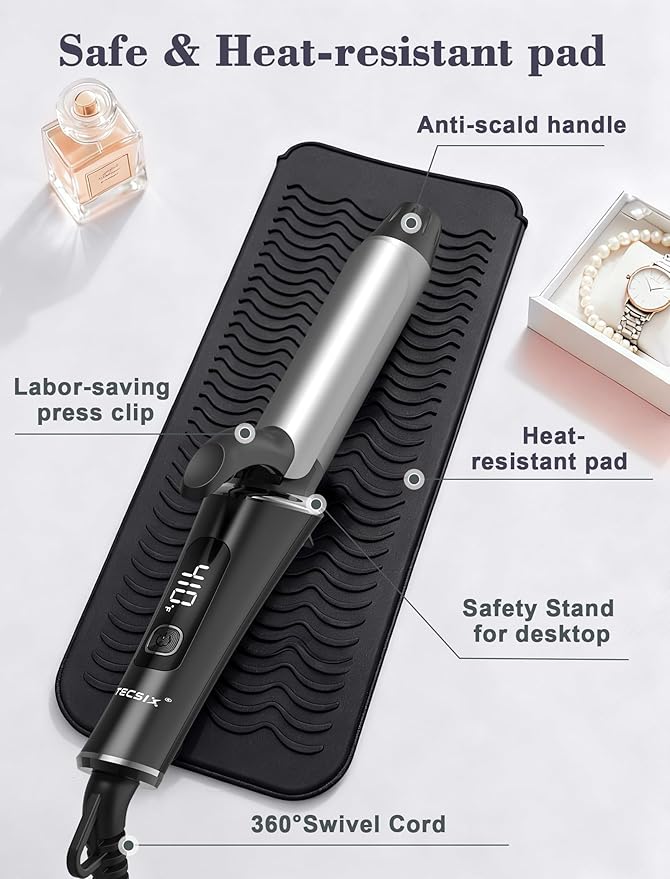 Travel Curling Iron 1 InchDual Voltage Curling Iron 110-240V with European PlugSmall Curling Wand for Women &amp Short Hair 5 Temp Digital Settings Auto-Off Anti-Scald CoverHeat-Resistant pad(G