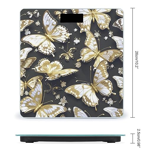 Gold White Butterflies Black Scale for Body Weight Smart Scales Digital Bathroom Scale High Precision Weighing Scales with Large Display Weighing Machine for People