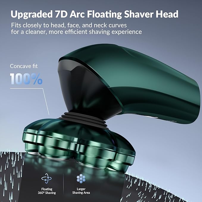 Head Shavers for Bald Men - 7D Arc Magnetic Detachable Electric Razor Waterproof Wet Dry 5-in-1 Electric Shaving &amp Grooming Kit LED Display Rechargeable Head &amp Body Hair Shaver Dark Green