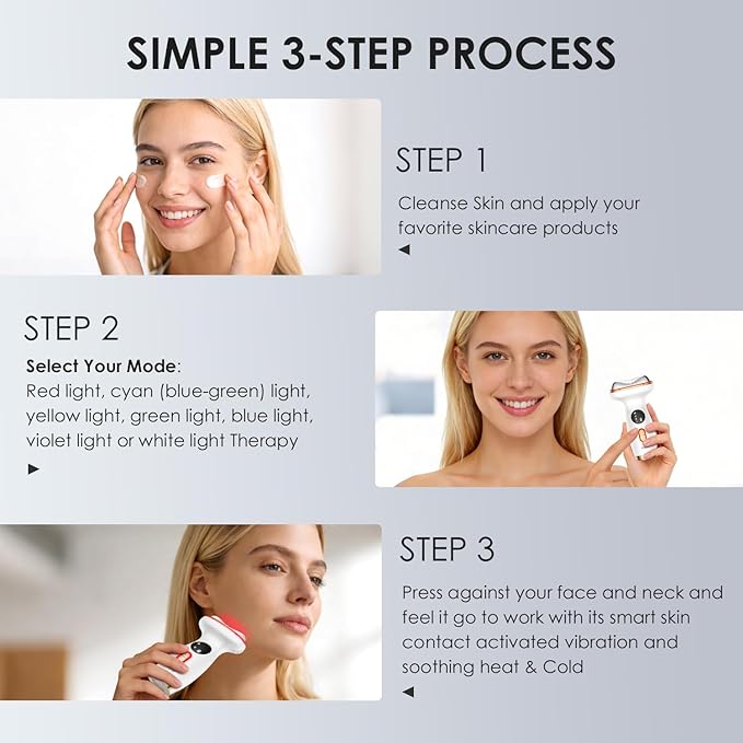 7-in-1 Face &amp Neck Beauty Massager with Heat &amp Cold Gua Sha Facial Massager Tool Microcurrent 7 Light Therapies Smart Vibration for Puffiness Firming &amp Glowing Skincare (Pearl White)