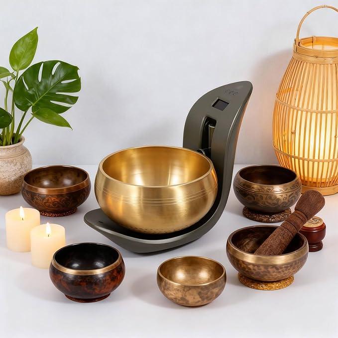 Automatic Singing Bowl – Hands-Free Sound Healing Bowl for Meditation Yoga Mindfulness Energy Healing Deep Relaxation &amp SleepAuto-Striking Himalayan Singing Bowl with Resonant Tone