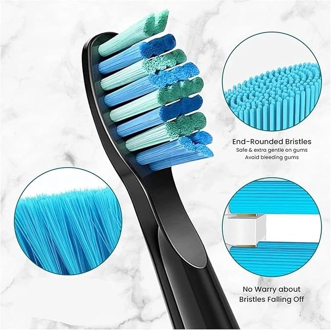 4 Pcs Electric Toothbrush Heads Compatible with Fairywill D7/D8/FW507/FW508/FW551/917/959/SG-E9(12pcs Black)