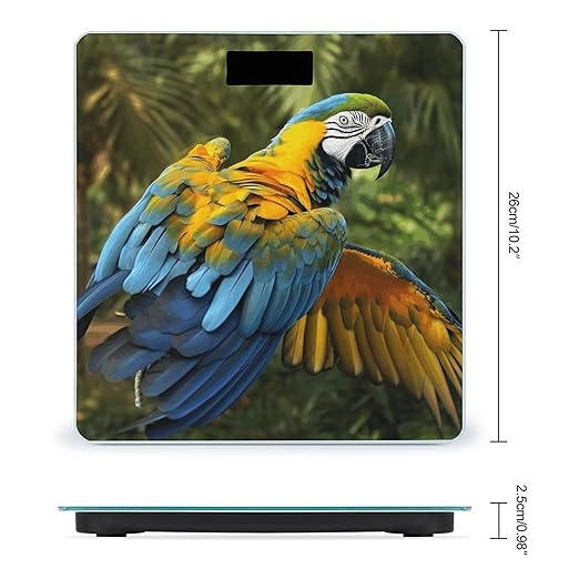 Yellow Wings Blue Parrot Bathroom Scale Automatic Power On/Off Body Scales LCD Backlight Display Square Digital Scale Rounded Corners Bathroom Scales for Home Bedrooms