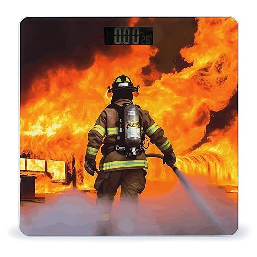 Firefighter Fireman Flame Weight ScaleClear LED Display Bathroom Digital Weighing ScaleTempered Glass Digital Bathroom Scale for Body Weight Capacity Up to 400 Lbs
