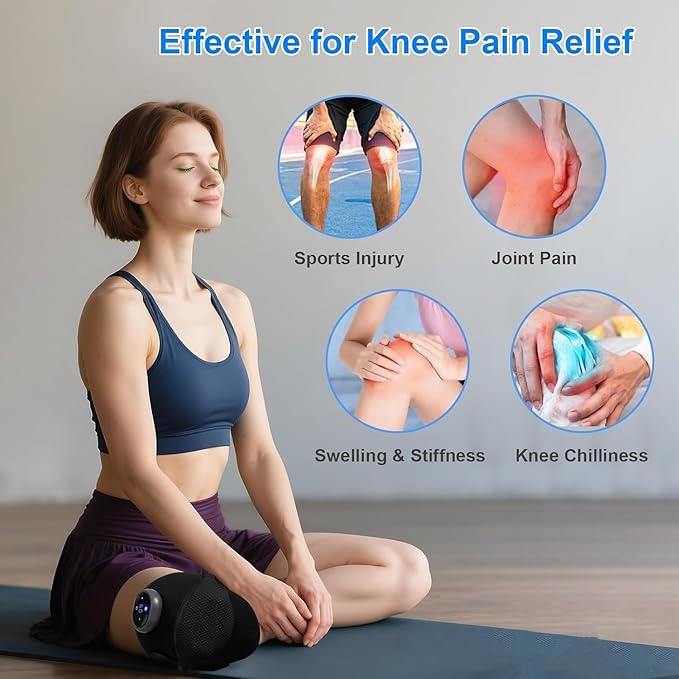 BIBIRE Knee Brace Massager with Heat Vibration Massage Pain Relief for Joints Elbow Shoulder Ligament and Muscles Injuries Two Adjustable Straps for Family Home