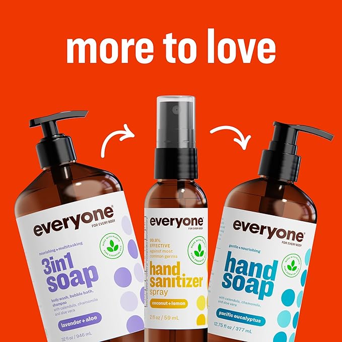 Everyone 3-in-1 Kids Soap Body Wash Bubble Bath Shampoo 32 Ounce (Pack of 2) Orange Squeeze Coconut Cleanser with Organic Plant Extracts and Pure Essential Oils (Packaging May Vary)