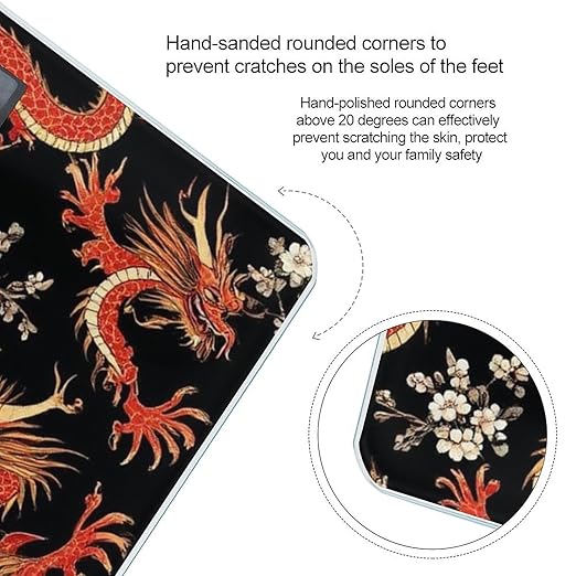 Digital Bathroom Weighing Scale Energy Saving Scale Smart Scale for Body Weight Japanese Chinese Dragon Flower Black Floral