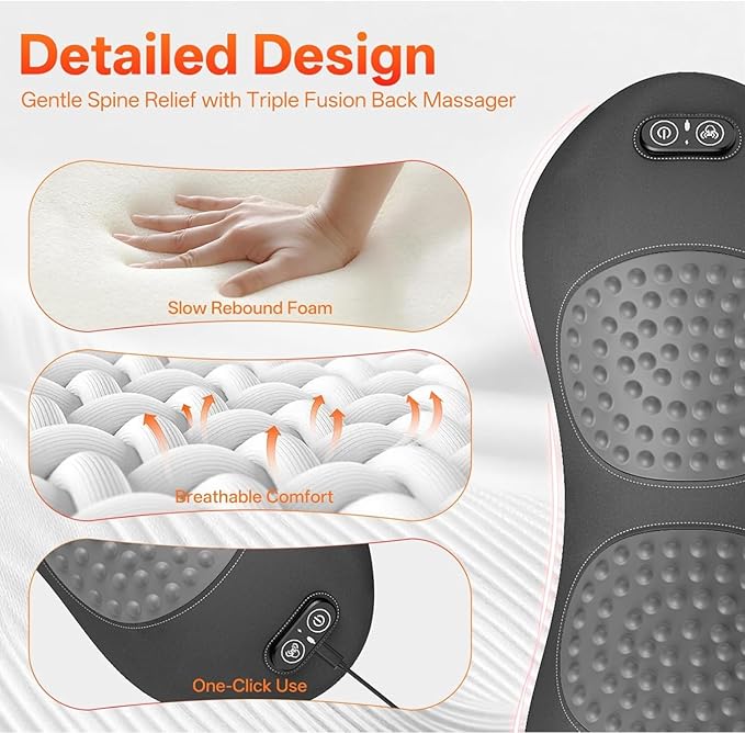 OUTMX 3-in-1 Electric Lumbar Support Pillow for Bed &amp Chair Heated Vibration &amp Traction Back Massager for Lower Back Pain Relief Adjustable Deep Tissue Spine Support Home &amp Office Use(S