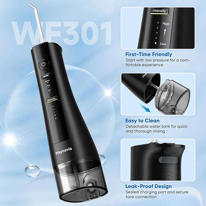 Water Flosser Cordless for Teeth Water Pick Oral Irrigator with U Shaped Nozzle 40–150 PSI DIY Mode 350ML Large Tank Rechargeable Portable Dental Flosser for Braces &amp Adults