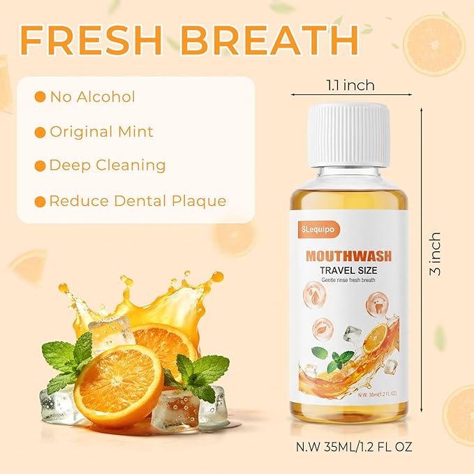 Travel Mouthwash Bulk Mini Mouthwash Travel Size Fresh Orange Portable Individual Bottles 35ml/1.2fl oz for Hotel Toiletry Kits (200)