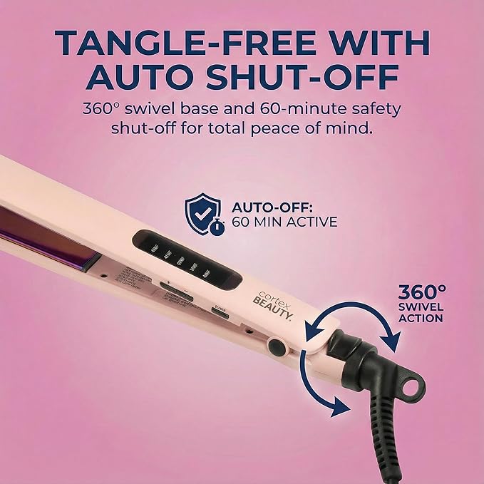 Cortex Beauty Flat Iron Hair Straightener 1 Inch | Professional Ceramic Coated Plates Flat Iron for Smooth Shiny Frizz-Free Hair Fast Heating One-Pass Styling Results Salon Quality Finish (Pink)