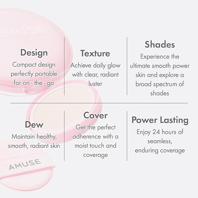 Amuse SEOUL Dew Power Vegan Cushion Foundation (1.5 NATURAL) | Dewy glow long-lasting double coverage clean beauty lightweight natural look hydrating cushion