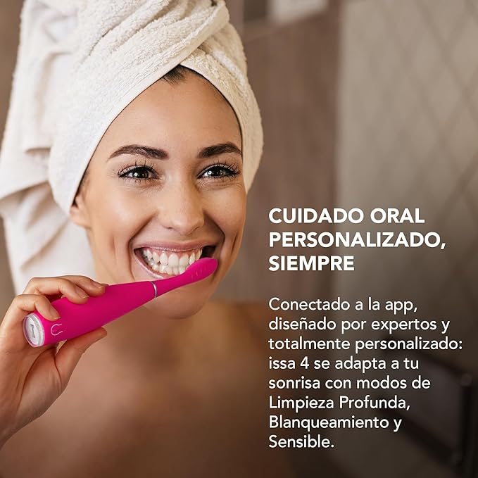 FOREO ISSA 4 Electric Toothbrush – 4-in-1 Rechargeable with Extra Brush Head Soft Bristles Long-Lasting Use Gentle Cleaning - Fuchsia