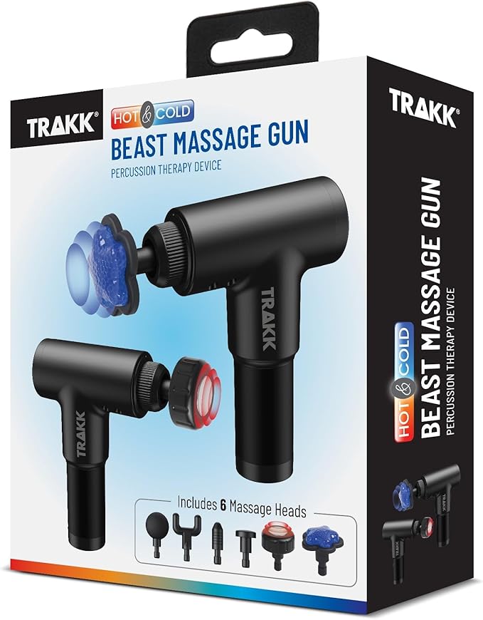 TRAKK Beast Cordless Hot and Cold Percussion Massager 6 Intensity Levels Deep Tissue Massage Gun Black