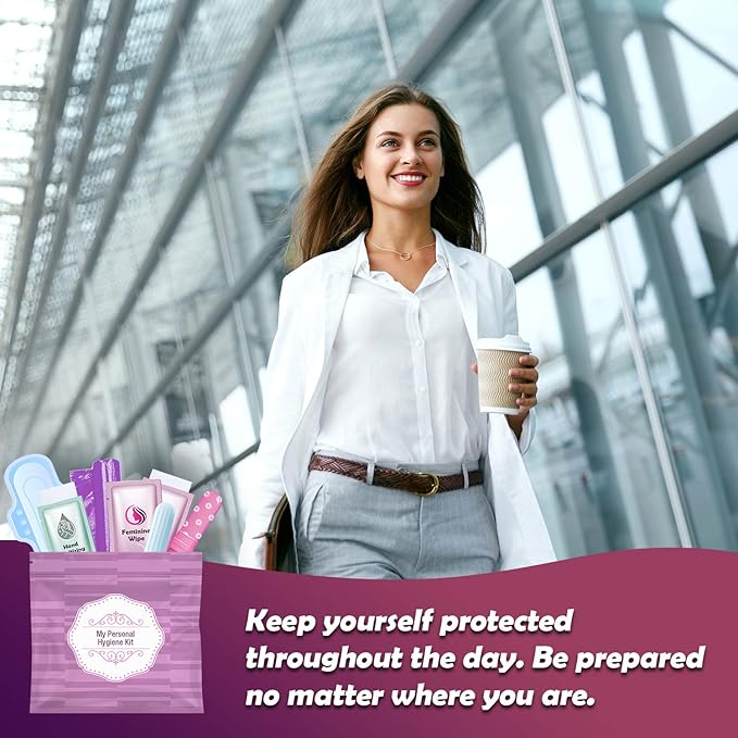 Purple Style Menstrual Kit All-in-One 10 Pack | Convenience on The Go | Period Kit Pack for Travelling Tweens &amp Teenagers or just When You’re Out | Individually Wrapped Feminine Hygiene Product