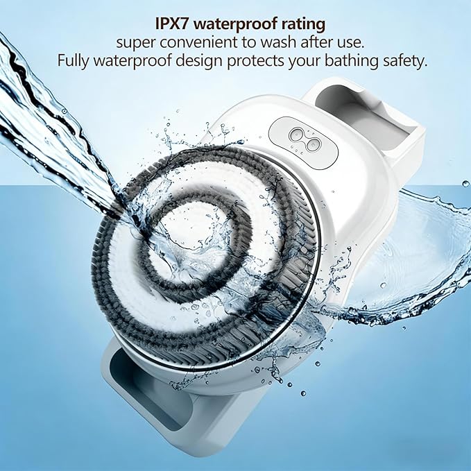 Shower Back Cleaner Wall-Mounted Electric Back Massager 20cm Wide Brush Head 360° Rotation Exfoliation &amp Massage