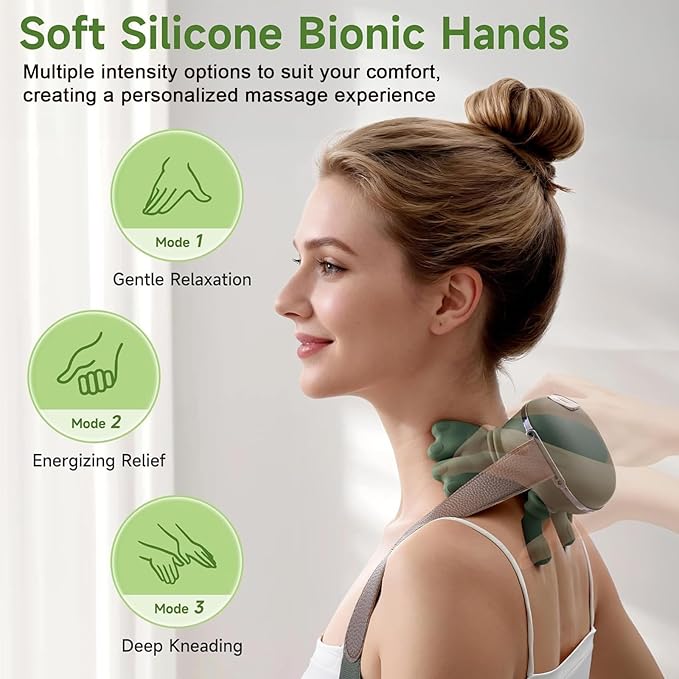 Neck Massager with Heat - Deep Tissue Shiatsu Electric Neck and Shoulder Massager with Fingers 4D Kneading Design for foot back body Cordless Masajeador De Espalda Y Cuello Portable for Travel