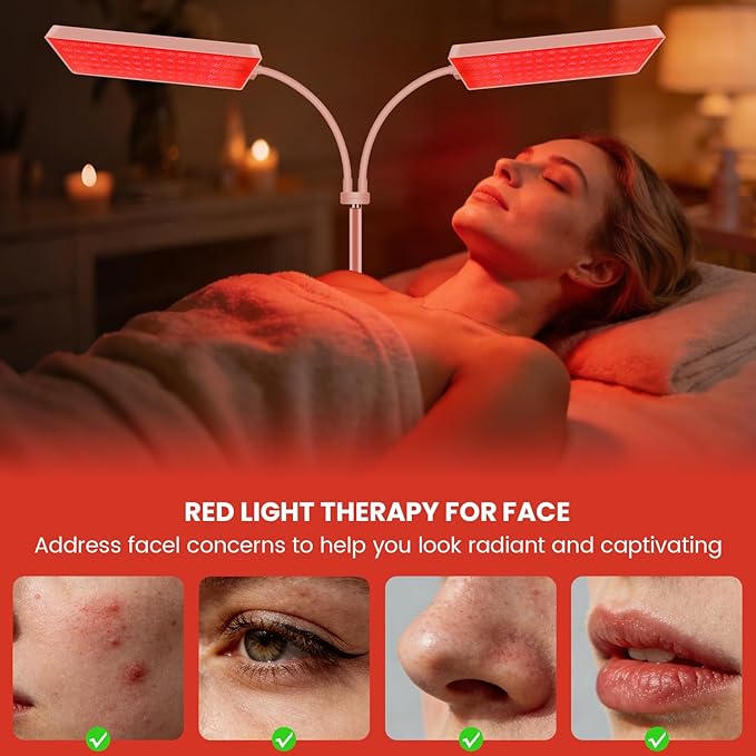 2 Head Red Light Therapy Lamp for Body and Face Use 3 in 1 Chip with 660nm Red Light and 850nm Near Infrared Light LED Red Light Therapy Device with 61 inch Adjustable Stand