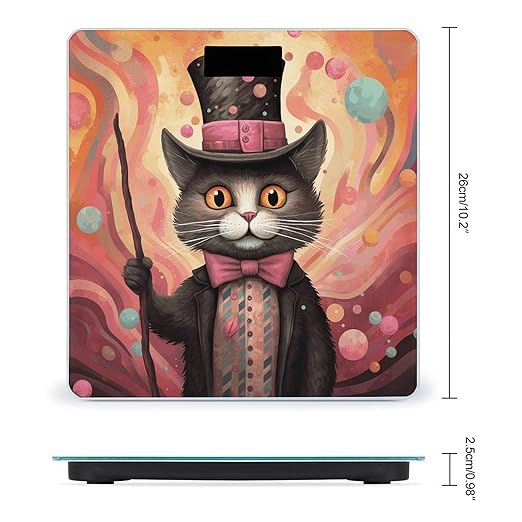 Cat Holding A Cane Scale for Body Weight Precision Bathroom Weighing Scales with Back Lit LCD Display Sturdy Tempered Glass Body Weight Scales Digital Bathroom Scale 400lb