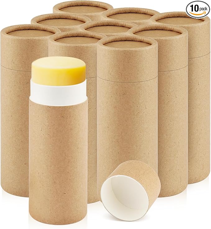 10 Pcs 2.5 oz Paperboard Deodorant TubesEmpty Push-Up Style Kraft Paper Tube HolderCardboard Biodegradable Round Solid Container for DIY Homemade Lotion Barsbody Deodorant Sticks- Brown