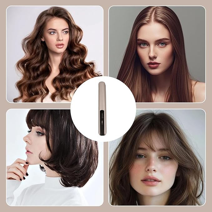 Cordless Hair Straightener ＆ Curler 3 Adjustable Temperature Travel Flat Iron Fast Heating Cordless Curling Iron Rechargeable Portable Straightener for Home Salon