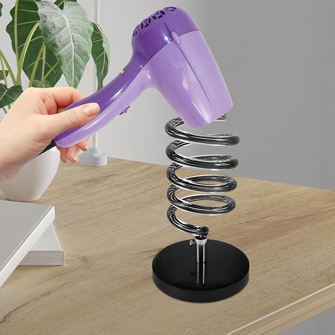 Hair Dryer Stand with Marble Base and Spiral Holder Countertop Salon Hair Dryer and Straightener Organizer for Bathroom Styling Tools Storage