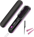 GERY Wireless Hair Straightener Brush Cordless Negative Ion 3 Temp Settings (160℃/180℃/200℃) MCH Fast Heating 4X Longer Battery LED Display Portable for Travel &amp Home (Black)