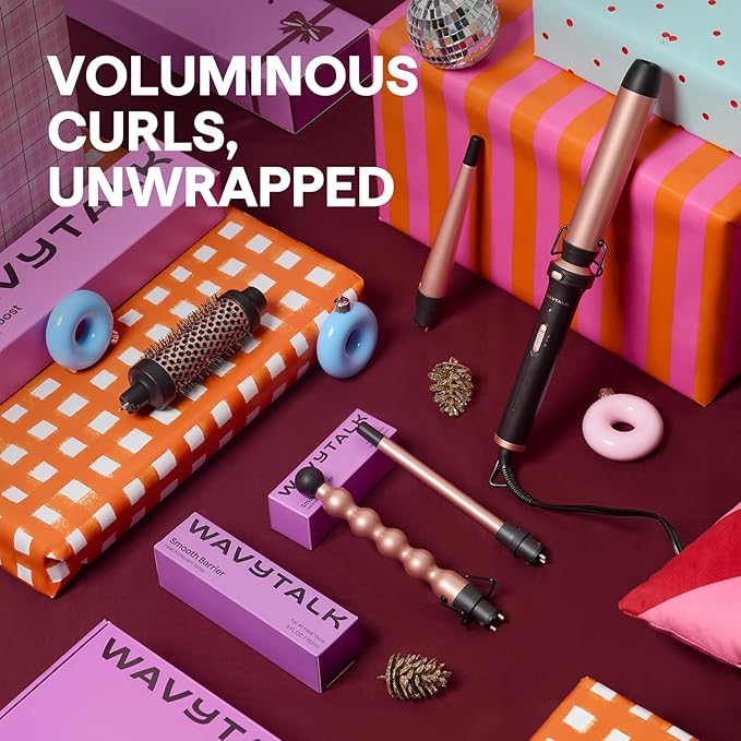 Wavytalk 5 in 1 Curling Wand Set Multi Curl Curling Wand Set with Thermal Brush and 4 Interchangeable Ceramic Curling Wand(0.5”-1.25”) Instant Heat Up Wand Curling Iron (Rose Gold) (Pack of 2)