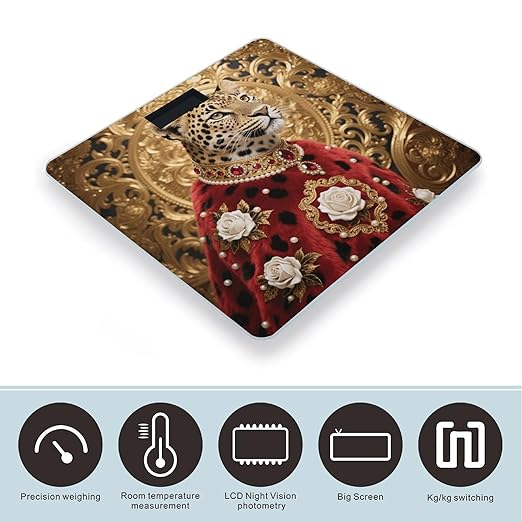 Red Rose Cheetah Scale for Body Weight Sturdy Tempered Glass Weighing Scales with LCD Display Accurate Digital Bathroom Scale Convenient Body Fat Smart Scales Easy Read