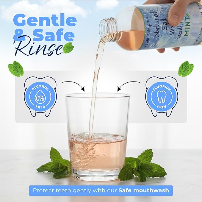 3 Pack Natural Saltwater Mouth Rinse | Himalayan Pink Salt Water Oral Rinse | Organic Refreshing Mint Flavor Fluoride &amp Alcohol Free Mouthwash for Fresh Breath | Natural Gum Care Mouthwash-16 FL O