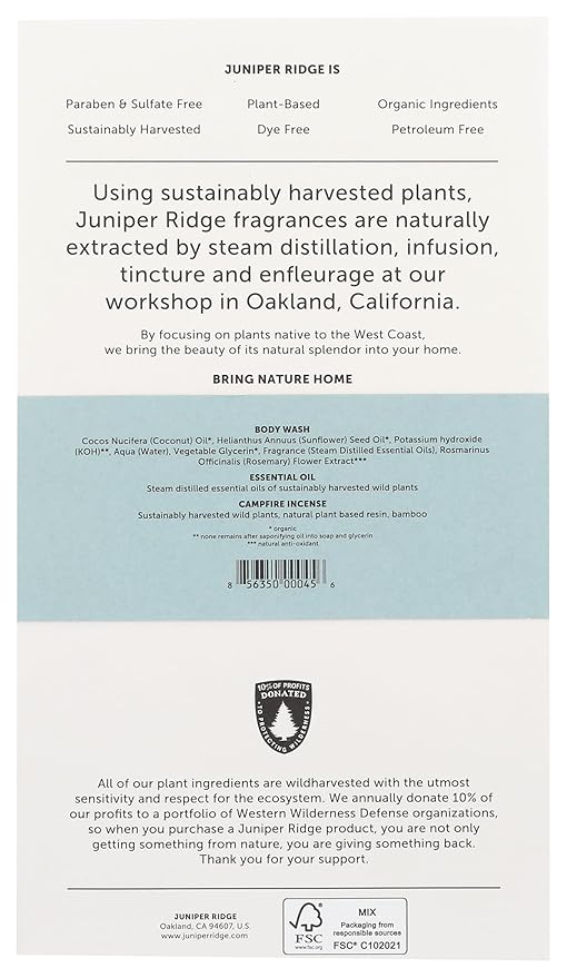 JUNIPER RIDGE Coast Body Wash Incense And Essential Oil Gift Pack 3 CT