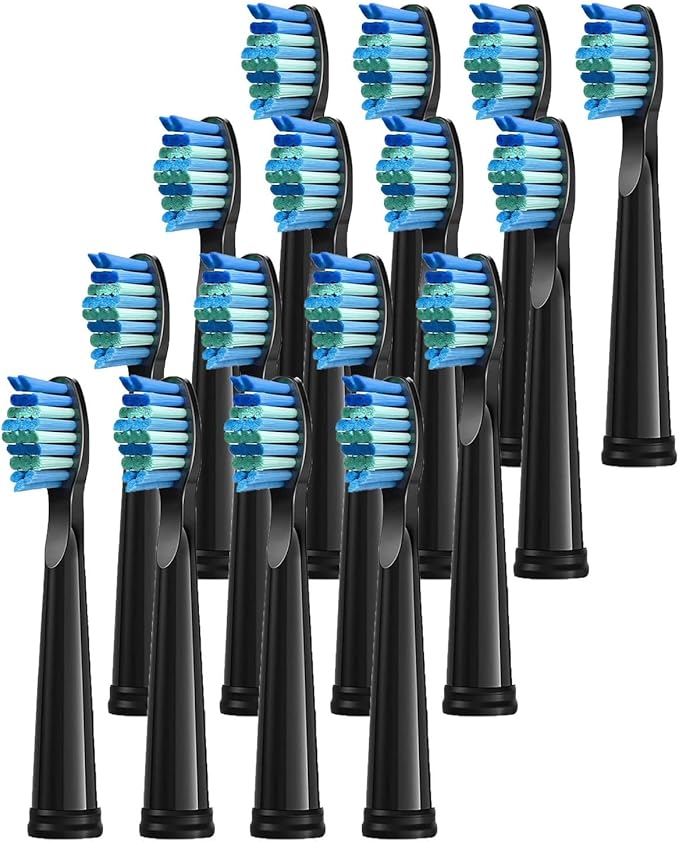 12/16/20PCS Electric Toothbrush HeadsCompatible for with D7/D8/FW507/FW508/FW551/917/959/Moderately Soft Bristles Brush(16pcs Black)