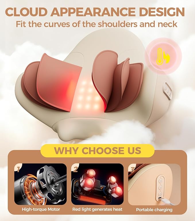 3-in-1 Heated Neck Traction Massage Pillow Neck Massager for Pain Relief deep Tissue