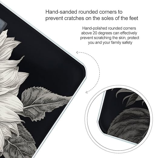 Sunflower Black Grey Scale for Body Weight Highly Accurate Digital Bathroom Scale Sturdy Tempered Glass Weighing Scales with LCD Display Fashion Body Fat Smart Scales 400lb