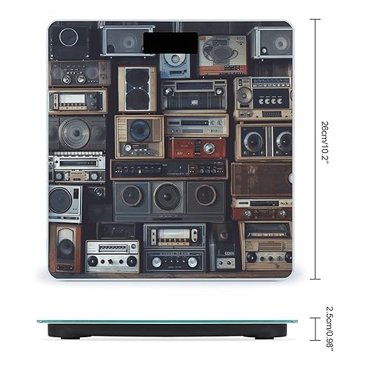 Vintage Wall of Radio Boombox Bathroom Scale Ultra-Bright Liquid Crystal Screen Weight Scale Accurate Bathroom Body Scales for Body Weight Bathroom Pet Home Bedroom Gift-Giving