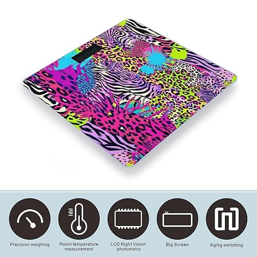 Women's Fashion Automatic Switch Digital Bathroom Weighing Scale Smart Scale Rainbow Animal Zebra Tiger Cheetah Leopard Print Splatter
