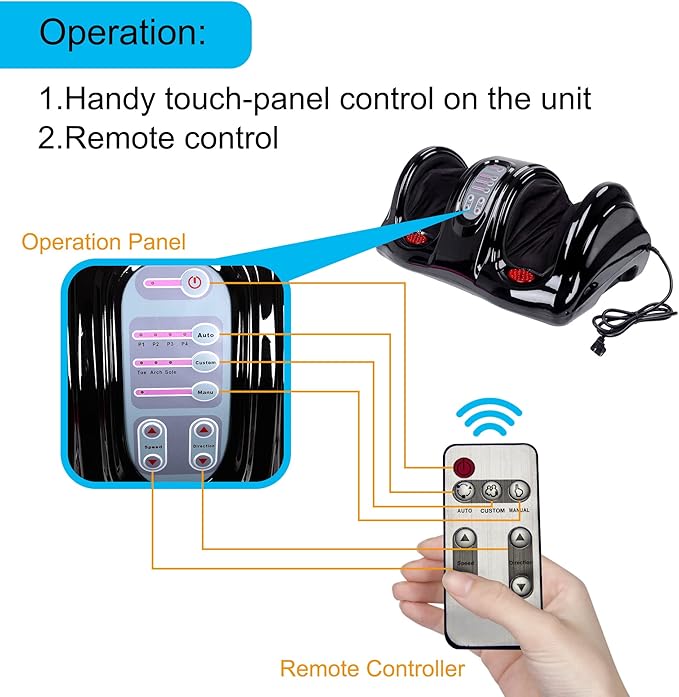 H&ampB Luxuries Shiatsu Foot Massager Machine with Remote Controller Kneading and Rolling Home Massagers for Feet Ankle Calf Leg Ideal for Men Women Father Mom Parents and The Elderly Black
