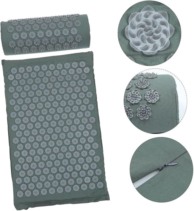 Acupressure Massage Mat and Portable Acupuncture Pillow 2pcs Set with Carrying Bag Non-Slip Yoga Massage Mat for Full Body Relaxation and Neck Back Relief