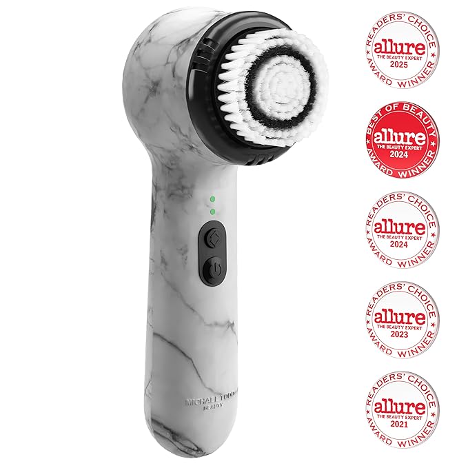 Michael Todd Beauty Soniclear Allure 2024 Best of Beauty Winner Facial Cleansing + Exfoliation Brush System with Antimicrobial Protected Bristles 4 speeds Serum Infusion Head + Travel Case