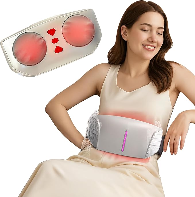 Dual Kneading Disc Abdominal Massager with Heat - Stomach Massager for Digestion Belly Cellulite Machine for Flattening Belly &amp Muscle Relief Relieves Discomfort Caused by Period Cramps Gas (wh