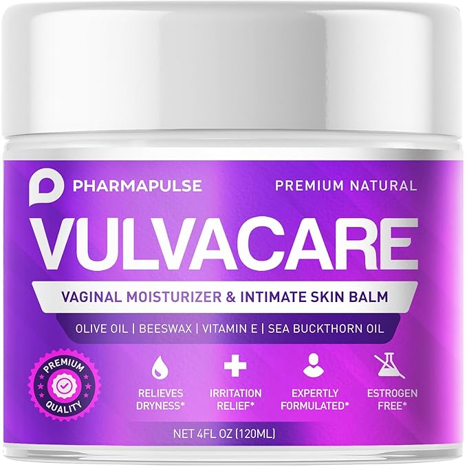 Pharmapulse Organic Vaginal Moisturizer Vulva Balm Cream Intimate Skin Care Menopause Support - Relieves Dryness Itching Burning Redness Chafing Odor Irritation - Estrogen Free 4oz