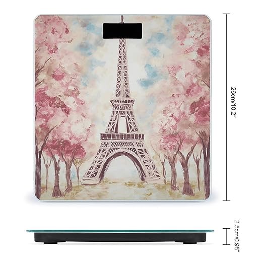 Beautiful Eiffel Tower Paris Digital Bathroom Scale for Body Weight Weighing Scale with Backlit LCD Display High Precision Measurements &amp Measures Weight Up to 180kg
