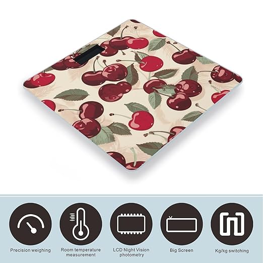 Cherry Pattern Bathroom Scale for Body Weight LCD Display Digital Bathroom Scale Tempered Glass Bathroom Weight Scales Fashion Smart Scales for Home Bedroom 400 Lb