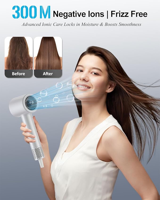 High-Speed Ionic Hair Dryer with Diffuser &amp Concentrator 120000 RPM Fast-Drying Blow Dryer for Curly Thick &amp Frizzy Hair Quiet Low-Noise Hair Dryer for Home