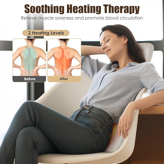 Shiatsu Full Back Massager with Heat Ultrathin Electric Rolling Back Massage Mat with 3D Kneading for Pain Relief Deep Tissue Chair Massager for Office Home