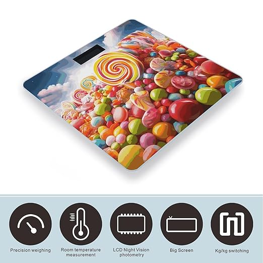 Rainbow Candy Scale for Body Weight Anti-Slip Digital Bathroom Scale Sturdy Toughened Glass Weighing Scales High Precision Safe Rounded Corners Smart Scales