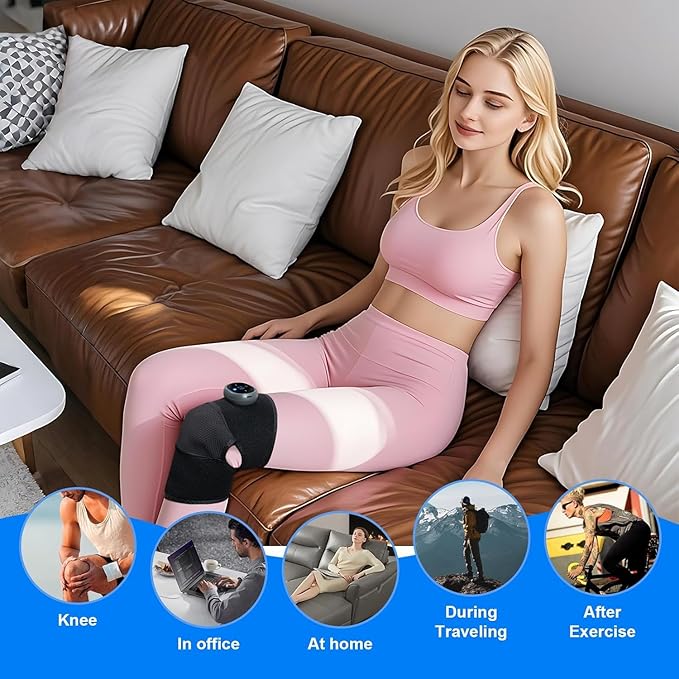 BIBIRE Knee Brace Massager with Heat Vibration Massage Pain Relief for Joints Elbow Shoulder Ligament and Muscles Injuries Two Adjustable Straps for Family Home