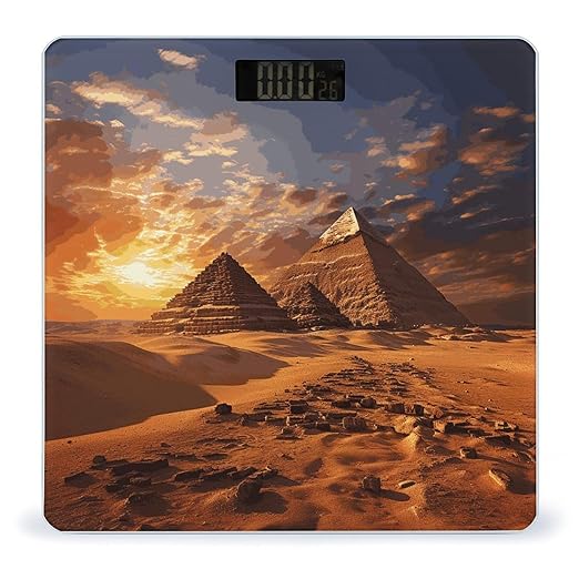 Egyptian Pyramids Bathroom Scale Automatic Power On/Off Body Scales LCD Backlight Display Square Digital Scale Rounded Corners Bathroom Scales for Home Bedrooms