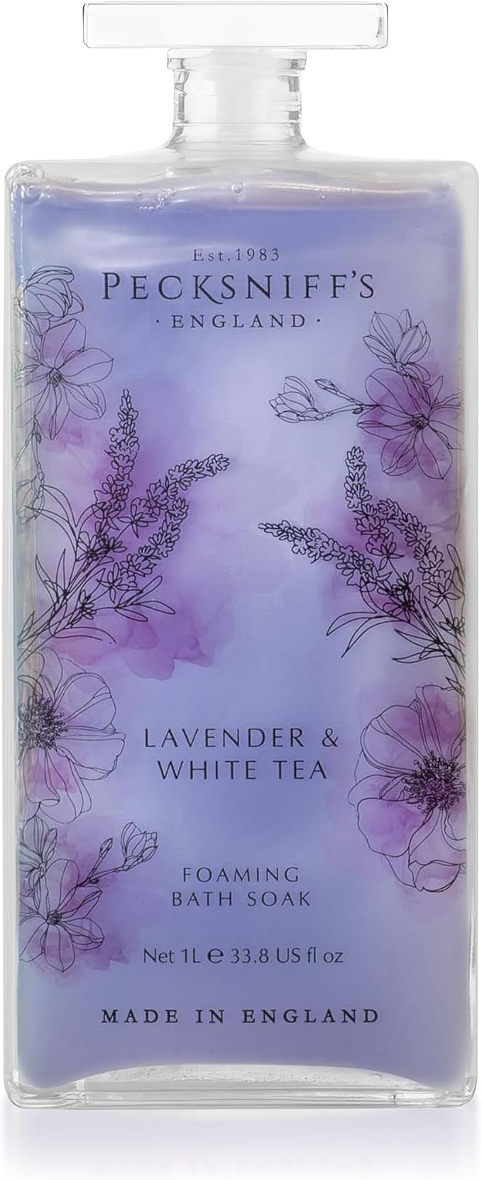 Pecksniff’s Lavender &amp White Tea Foaming Bath Soak – Luxury Bubble Bath 1L / 33.8 fl oz Made in England