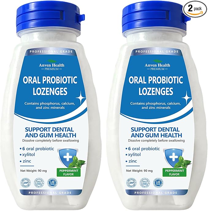 Oral Probiotics Lozenges for Mouth Bad Breath &amp Gum Repair - Mineral Fusion with Zinc + Calcium for Dry Mouth Relief Enamel Shield Mint Flavor with Xylitol - 180 Lozenges Sugar-Free